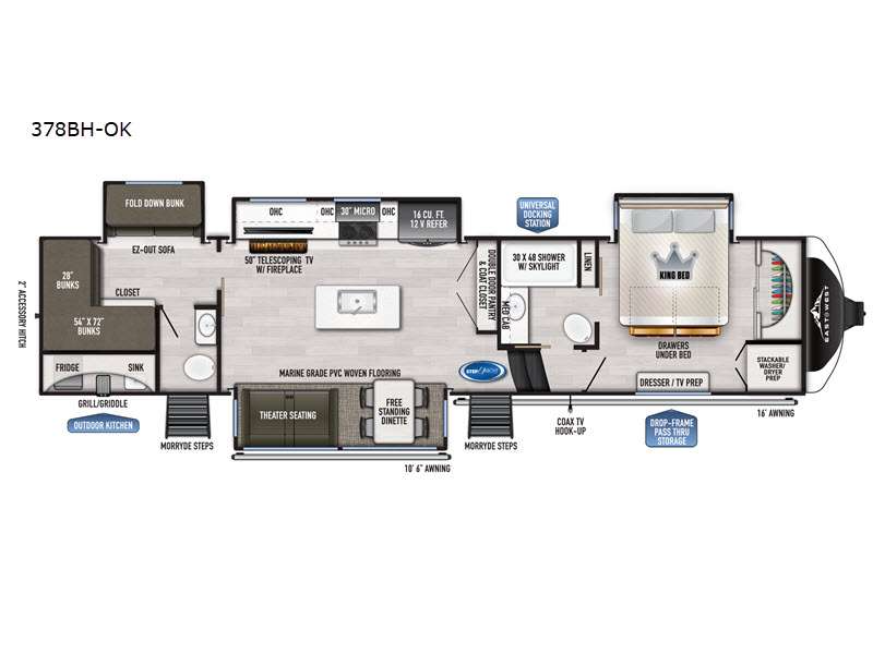 Floorplan for the east to west O’Hara 378PH Dash OK fifth wheel.