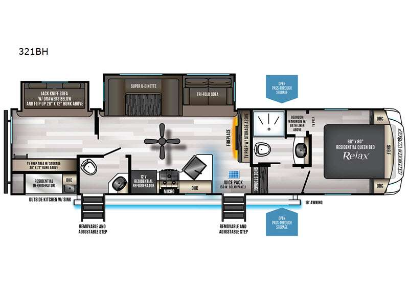 Floorplan for the forest river Cherokee fifth wheel
